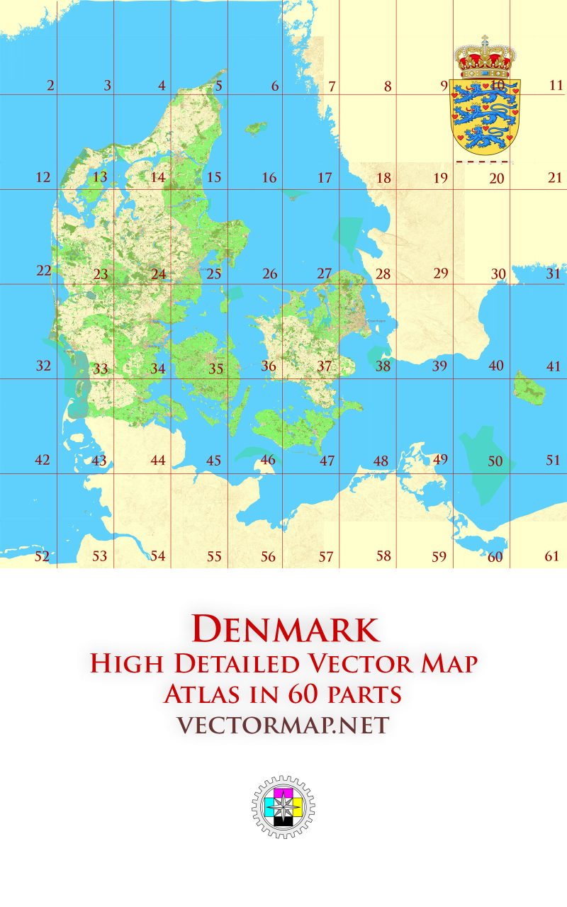 Denmark Tourist Map multi-page atlas, contains 60 pages vector PDF