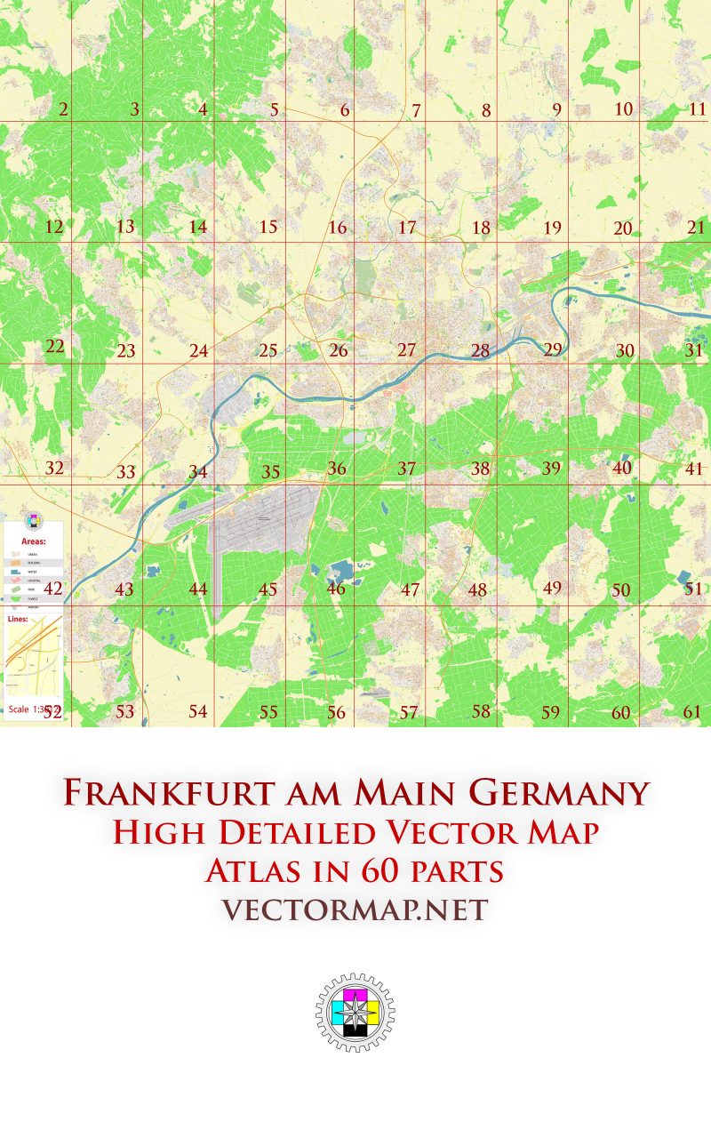 Frankfurt am Main Germany Tourist Map multi-page atlas, contains 60 pages vector PDF