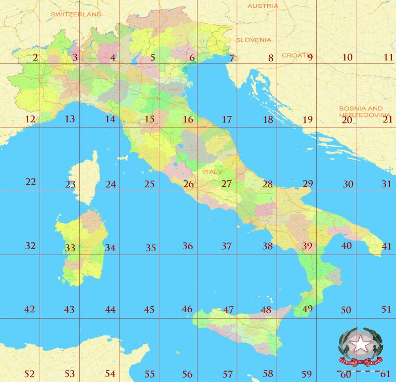 Italy Tourist Map multi-page atlas, contains 60 pages vector PDF