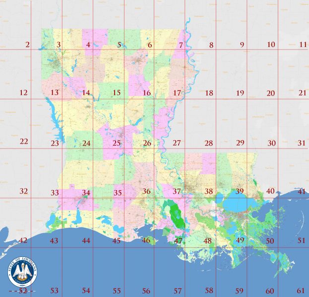 Louisiana State US Tourist Road Map Multi Page Atlas Contains 60 Pages Louisiana 5600 SETKA QUADRO 60 Template Main 623x600