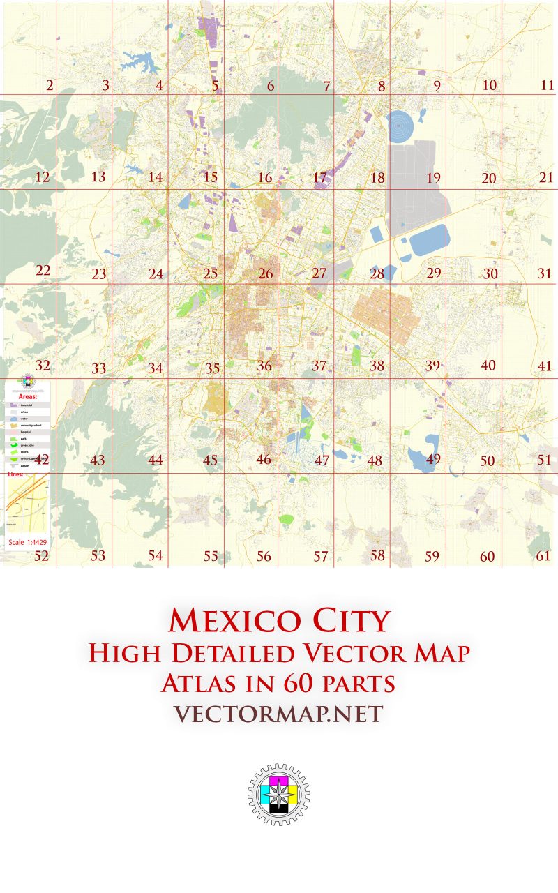 Mexico City Tourist Road Map multi-page atlas, contains 60 pages vector PDF