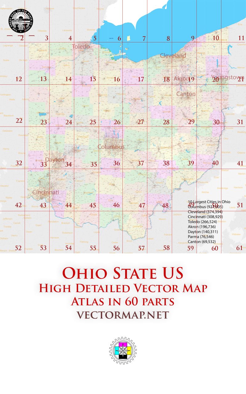 Ohio State US Road Map, exact High Detailed map.