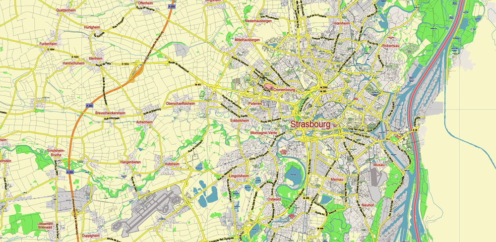 Alsace France Vector Map exact extra detailed All Roads Cities Towns map editable Layered Adobe Illustrator