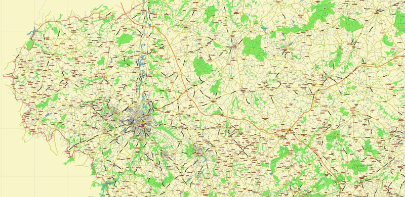 Auvergne France Vector Map exact extra detailed All Roads Cities Towns map editable Layered Adobe Illustrator