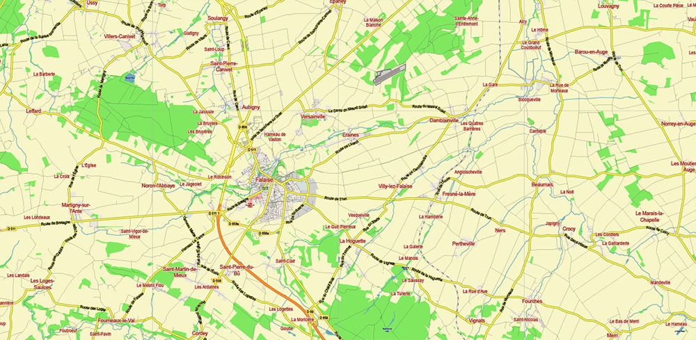 Basse-Normandie France Vector Map exact extra detailed All Roads Cities Towns map editable Layered Adobe Illustrator