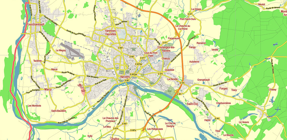 Bourgogne France Vector Map exact extra detailed All Roads Cities Towns map editable Layered Adobe Illustrator