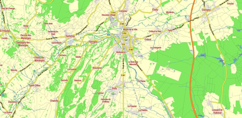 Bourgogne France Vector Map exact extra detailed All Roads Cities Towns map editable Layered Adobe Illustrator