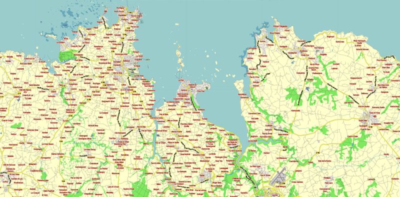 Bretagne France Vector Map exact extra detailed All Roads Cities Towns map editable Layered Adobe Illustrator