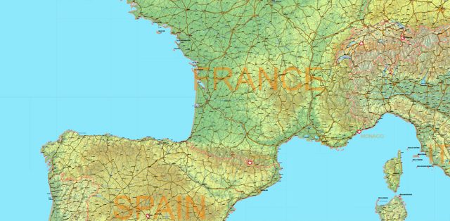 Map Prj Europe Mercator Projection Political + Relief Vector Map High detailed ...