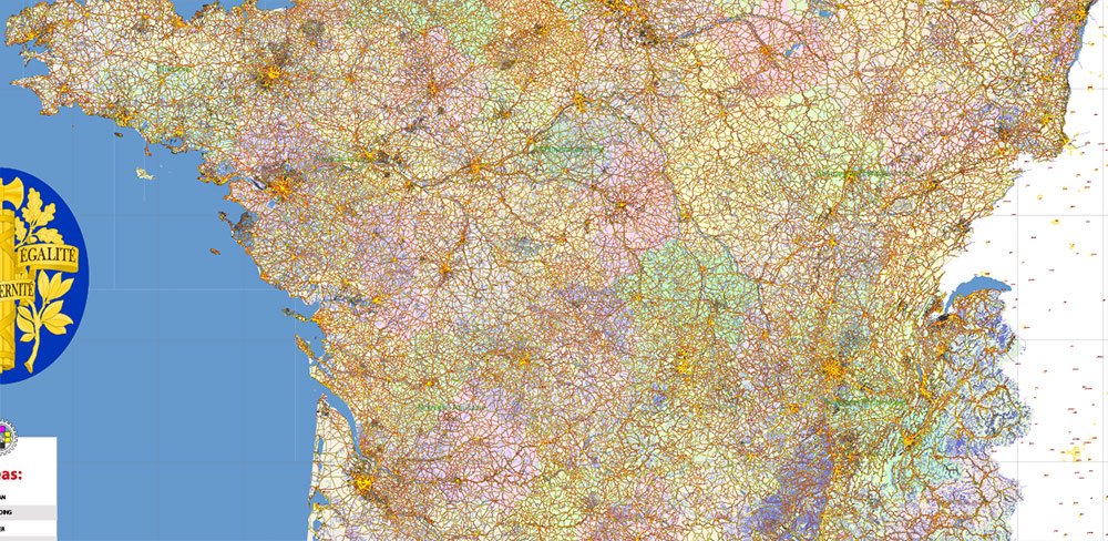 France Vector Map Extra High detailed All Roads, fully editable Layered Adobe Illustrator