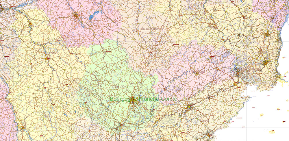 France Vector Map Extra High detailed All Roads, fully editable Layered Adobe Illustrator