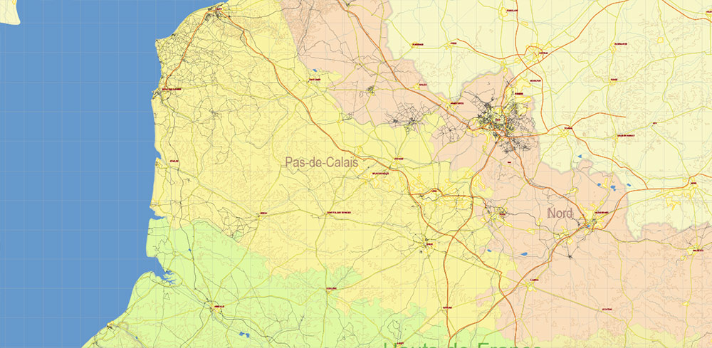France Political + Relief Topo Isolines PDF Vector Map High detailed fully editable, Adobe PDF