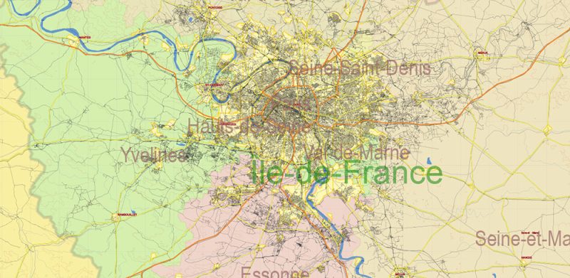 France Projection Political + Relief Topo Isolines Vector Map High detailed fully editable, Adobe Illustrator