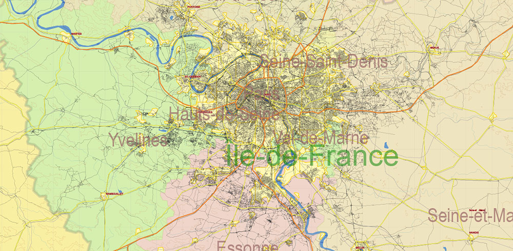 France Political + Relief Topo Isolines PDF Vector Map High detailed fully editable, Adobe PDF
