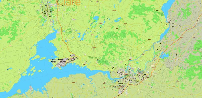 Ireland Full High Detailed Vector Map All Roads Editable Layered Adobe Illustrator