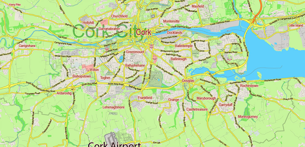 Ireland Full High Detailed PDF Vector Map All Roads Editable Layered Adobe PDF