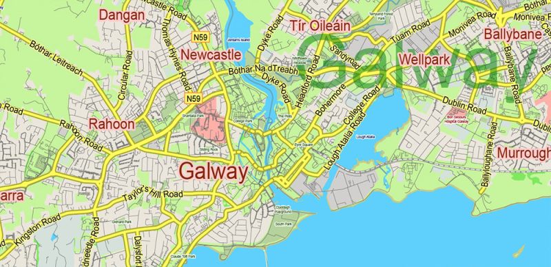 Ireland Full High Detailed Vector Map All Roads Editable Layered Adobe Illustrator