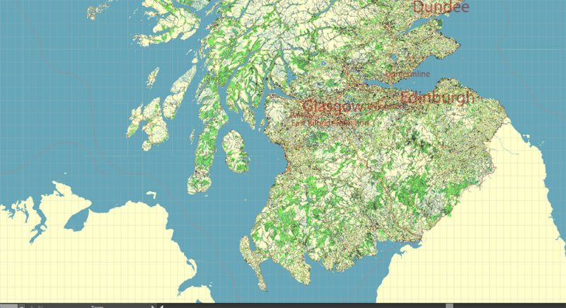Scotland UK Full High Detailed Vector Map All Roads Editable Layered Adobe Illustrator