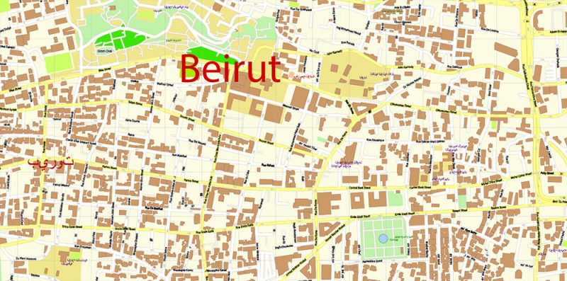 Beirut Lebanon Vector Map 1971 high detailed layered Adobe Illustrator