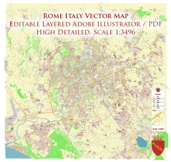 Rome Italy Vector Map 1971 high detailed layered Adobe Illustrator