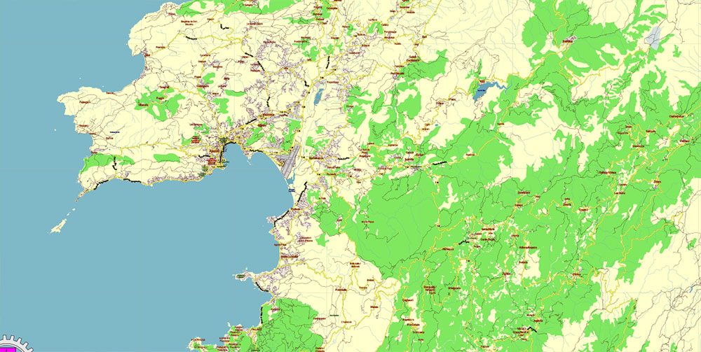 Corse France Vector Map exact extra detailed All Roads Cities Towns map editable Layered Adobe Illustrator