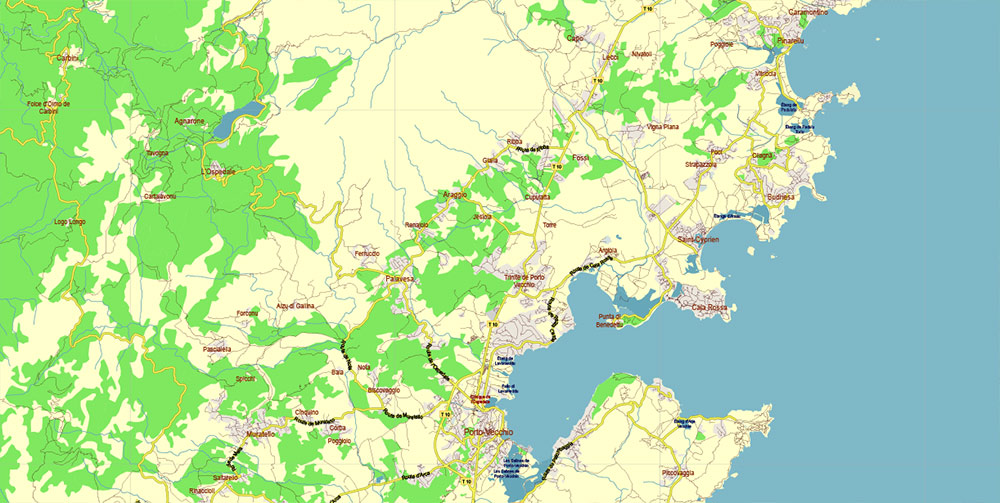 Corse France Vector Map exact extra detailed All Roads Cities Towns map editable Layered Adobe Illustrator