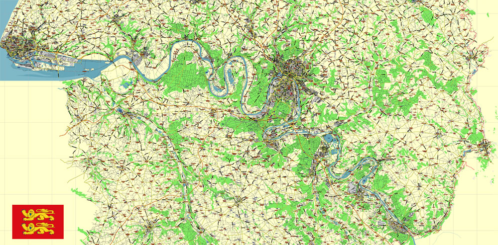 Haute Normandie France Vector Map exact extra detailed All Roads Cities Towns map editable Layered Adobe Illustrator