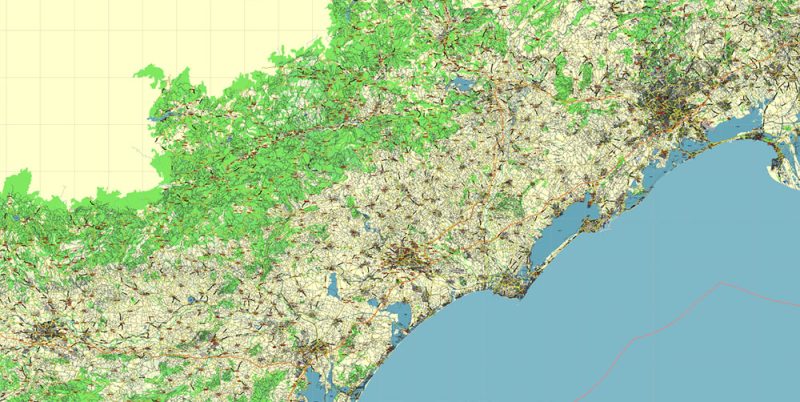 Languedoc Roussillon France Vector Map exact extra detailed All Roads Cities Towns map editable Layered Adobe Illustrator