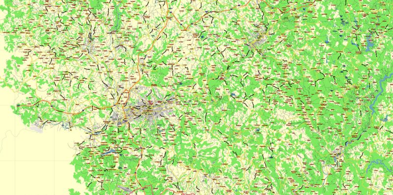 Limousin France Vector Map exact extra detailed All Roads Cities Towns map editable Layered Adobe Illustrator