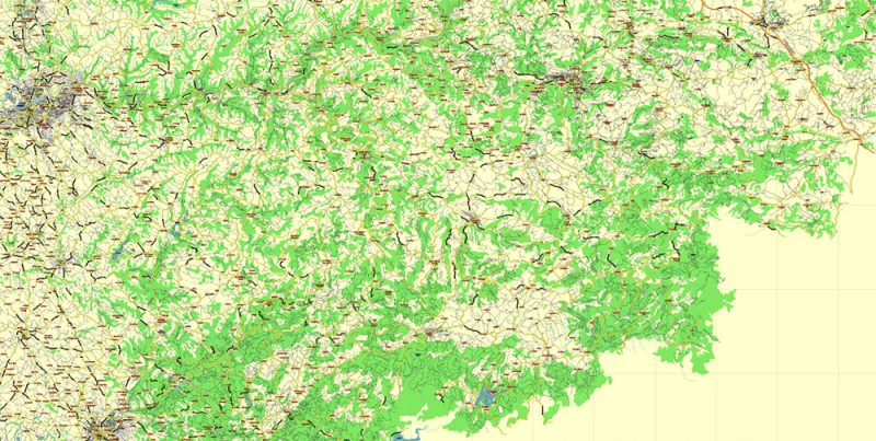 Midi Pyrenees France Vector Map exact extra detailed All Roads Cities Towns map editable Layered Adobe Illustrator