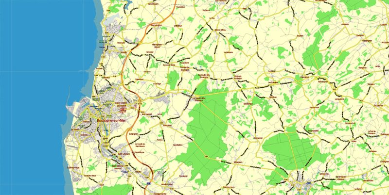 Nord Pas de Calais France Vector Map exact extra detailed All Roads Cities Towns map editable Layered Adobe Illustrator