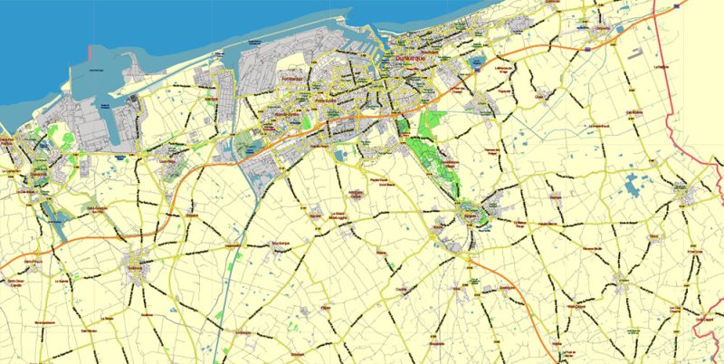 Nord Pas de Calais France Vector Map exact extra detailed All Roads Cities Towns map editable Layered Adobe Illustrator