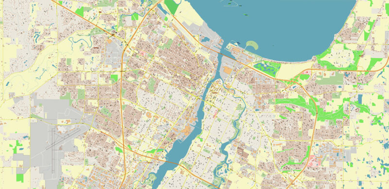 Green Bay - Sheboygan area Wisconsin US Vector Map exact high detailed editable layered Adobe Illustrator