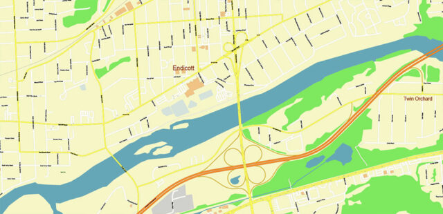 Binghamton New York US Vector Map exact high detailed editable layered ...