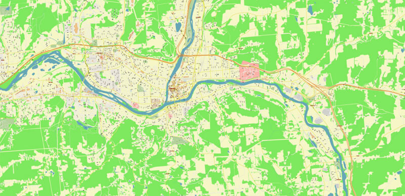 Binghamton New York US Vector Map exact high detailed editable layered Adobe Illustrator