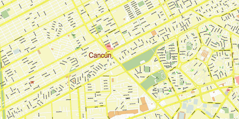 Cancun Mexico Vector Map high detailed All Roads Streets Cities Towns map editable Layered Adobe Illustrator