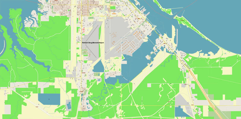 Duluth Minnesota US Vector Map high detailed All Roads Streets Cities Towns map editable Layered Adobe Illustrator