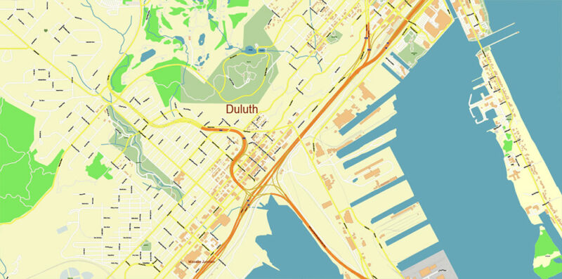 Duluth Minnesota US Vector Map high detailed All Roads Streets Cities Towns map editable Layered Adobe Illustrator