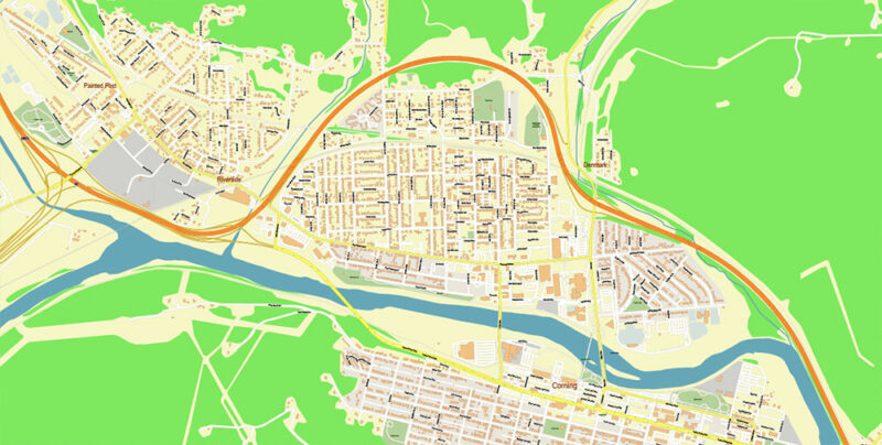 Elmira New York US Vector Map high detailed All Roads Streets Cities Towns map editable Layered Adobe Illustrator