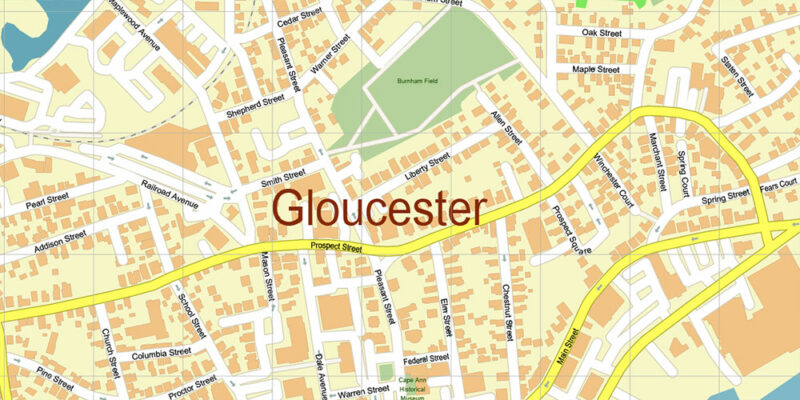 Glocester Rockport Massachusetts US Vector Map high detailed All Roads Streets Cities Towns map editable Layered Adobe Illustrator