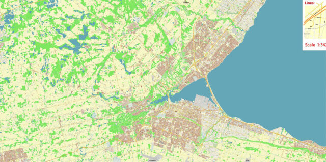 Hamilton Area Map Hamilton Canada Vector Map high detailed All Roads Streets Cities Towns ...