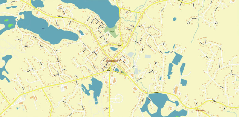 Lawrence Massachusetts US Vector Map high detailed All Roads Streets Cities Towns map editable Layered Adobe Illustrator