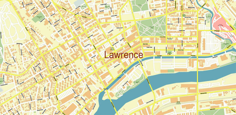 Lawrence Massachusetts US Vector Map high detailed All Roads Streets Cities Towns map editable Layered Adobe Illustrator