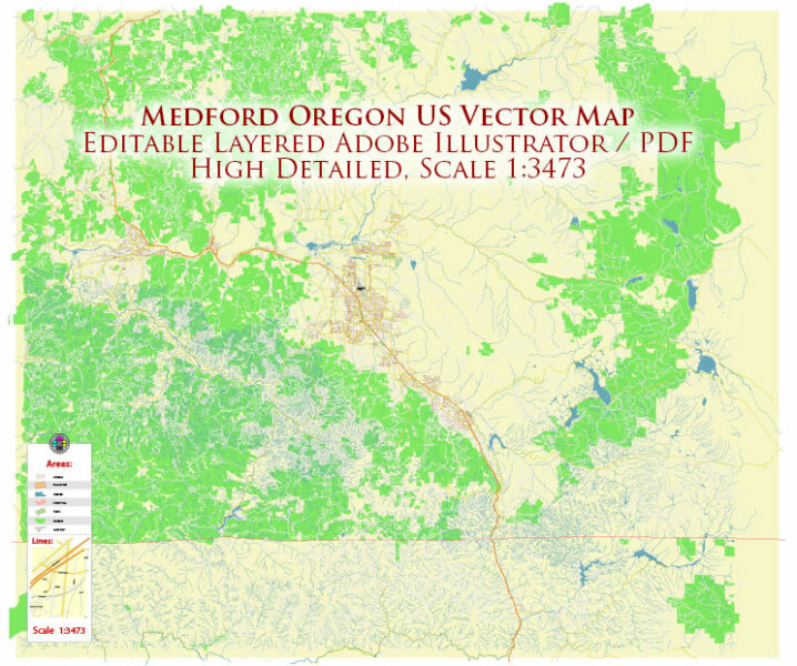 Medford Oregon US Vector Map high - Medford Oregon Us Map Vector Gvl17b Ai 10 Ai Pdf 00 718x600 