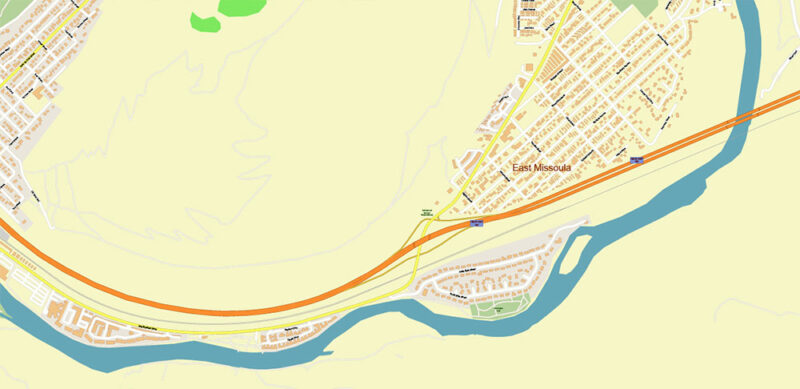 Missoula Montana US Vector Map high detailed All Roads Streets Cities Towns map editable Layered Adobe Illustrator