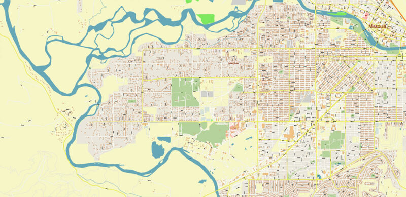 Missoula Montana US Vector Map high detailed All Roads Streets Cities Towns map editable Layered Adobe Illustrator