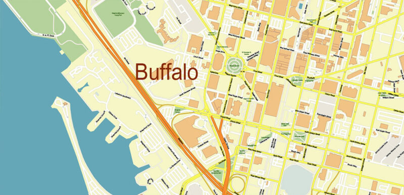 Buffalo Niagara Falls New York US St.Catharines CA Vector Map exact high detailed editable layered Adobe Illustrator