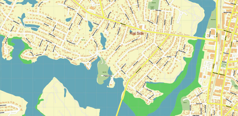 Peabody Salem Beverly Massachusetts US Vector Map high detailed All Roads Streets Cities Towns map editable Layered Adobe Illustrator