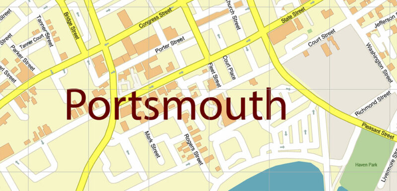 Portsmouth New Hampshire US Vector Map high detailed All Roads Streets Cities Towns map editable Layered Adobe Illustrator