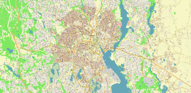 Providence area Rhode Island US Vector Map exact high detailed editable layered Adobe Illustrator